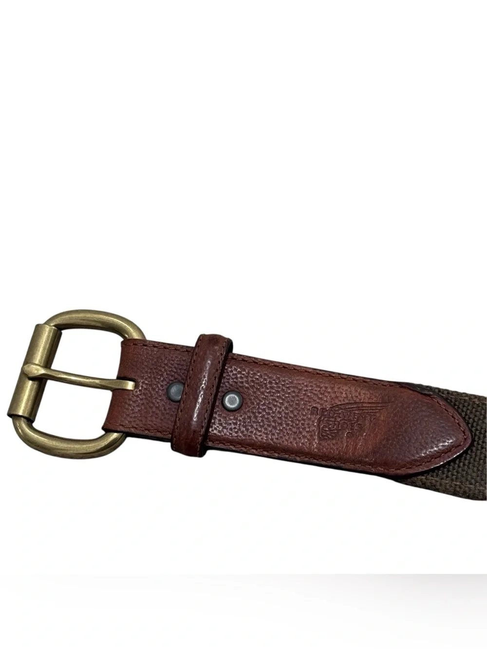 Red Wing Leather Belt Size 44 Brown Green Solid Brass 96544